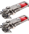 Beefy Heavy Duty Stainless Steel Toggle Clamp Latch With Adjustable Pull for Factory and Restaurant Cabinets, red handle detail.
