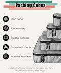 4 Piece Packing Cubes Travel Set For Luggage With Double Zippers And Mesh Top Grey Organizer Bags stacked in different sizes