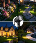 Low Voltage Landscape Lighting Kit With 12 Led Spotlights, 100 Ft Wire, Transformer And 24 Connectors illuminating garden