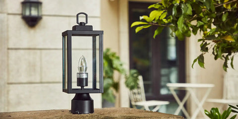 Rugged Outdoor Post Light With E26 Socket Waterproof And Anti Rust Build, Modern Matte Black Pillar Lantern for porches