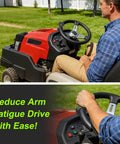 Man using Tool Free Steering Wheel Knob Spinner With Metal Bearing No Tools Needed Quick Install Fits 3.45 To 4.9 Inch Steering Wheels on lawnmower