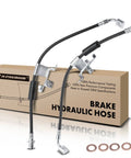 Front Side Brake Hydraulic Hoses for Chevy GMC Cadillac Trucks and SUVs Pack of 2 with packaging and washers visible