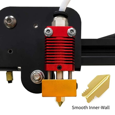 Side view of extruder setup with highlighted smooth inner wall for Eight 0.6mm MK8 Extruder Nozzles for 3D Printers