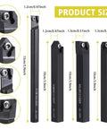 14 Piece Indexable Lathe Turning Tool Set With 4 Half Inch Shank Tool Holders And 10 CCMT09T304 Carbide Inserts Includes 4 T15 Wrenches For Quick Swaps Pro Grade Beefy Durable Tools Built For Precision Turning shown with product dimensions.