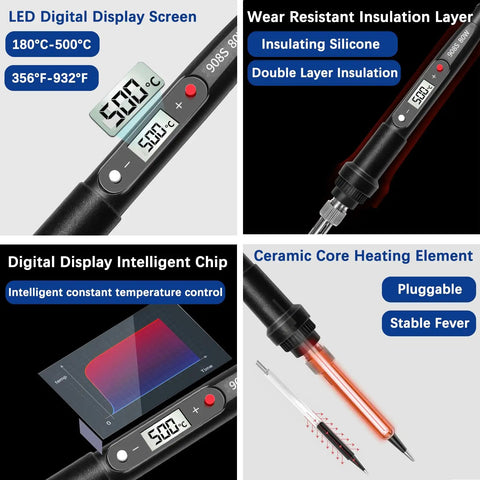Heavy Duty Soldering Iron Kit With Heat Set Insert Tool 80W 110V LCD Digital Temperature Control 16 In 1 features