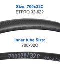 Close-up of 2 Pack 700x32c Road Bike Tires And Tubes 32-622 700C Foldable Tires With Presta Valve showing size markings