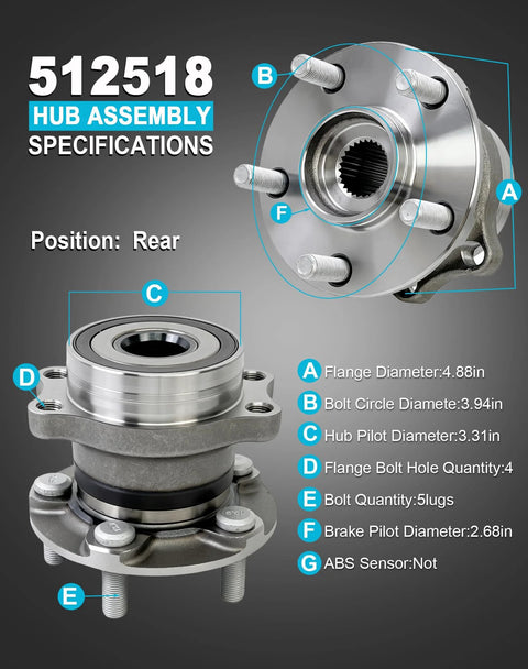Diagram of 2 Pcs Rear Wheel Bearing Hub Assembly 512518 Compatible With Impreza 2012 To 2021 Forester 2014 To 2018 Crosstrek 5 Lug