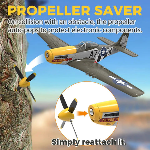 Three Sets Of Four Blade Propellers For 500mm P51 Mustang Brushless RC Plane, Spare Prop Kit With Nose Cone in action
