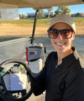 Person holding Golf Rangefinder With Slope, Magnetic Side Mount, Flag Lock Vibration, USB C Rechargeable in golf cart