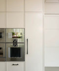 Matte Black Cabinet Pulls 12 5 8 Inch Hole Centers 6 Pack Zinc Alloy Modern Drawer Handles on a white kitchen cabinet
