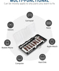 Ultimate Magnetic Precision Screwdriver Set With 57 Bits And 63 In 1 Kit open with various tool options for electronics repair