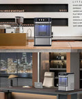 Slick Portable Countertop Ice Maker For Chewable Crushed Ice Cocktails in sleek stainless steel at home bar and office.