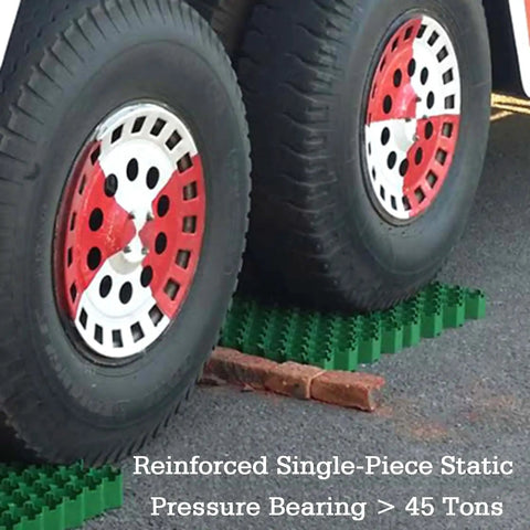 Gravel Stabilizer Grid For Lawns And Pathways Durable Drainage Solution under heavy vehicle tires, demonstrating support strength.