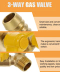 Hardened Brass Three Way Ball Valve With Dual Handles Quick Connect Y Pattern Body For Gas And Pneumatic Systems Built Tough With Rock Solid Seals No Sweat Operation Guaranteed close-up of ergonomic handles and connector