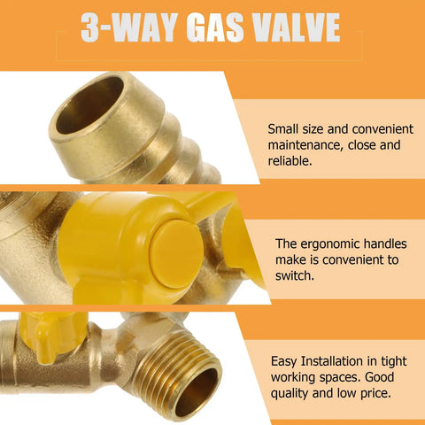 Hardened Brass Three Way Ball Valve With Dual Handles Quick Connect Y Pattern Body For Gas And Pneumatic Systems Built Tough With Rock Solid Seals No Sweat Operation Guaranteed close-up of ergonomic handles and connector