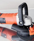 Universal 5 Inch Angle Grinder Slurp Guard Dust Shroud With Quick Clamp Fitting And Shop Vac Hose Adapter For 39 To 51mm Grinders, showing tool with removable edge piece for cleanup.