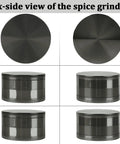 Six-side view of 3 Inch Spice Grinder for Kitchen Gray with Aluminum Alloy Build, Magnetic Lid