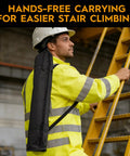 Portable Aluminum Horizontal Sliding Beam Anchor For Construction Safety Adjustable I Or H Beam Clamp With Carry Bag No Sweat Setup Rock Solid Gear Built Tough harnessed for hands-free stair climbing.