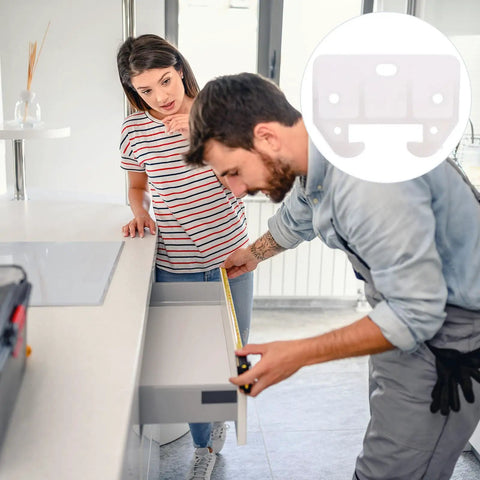 Man measuring drawer for installation of 10 Pack Plastic Drawer Slides For Cabinets And Closets Easy Install White Drawer Track Guides