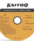 E308LFC-O.030 Inch Flux Core Gasless Stainless Steel Welding Wire, 1 Pound Spool label showing specifications and warnings