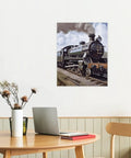 Steam Locomotive Train Wall Art Canvas Print For Home Decor And Office, Lightweight Framed Modern Poster, 16x20 Inches