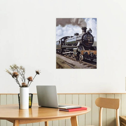 Steam Locomotive Train Wall Art Canvas Print For Home Decor And Office, Lightweight Framed Modern Poster, 16x20 Inches