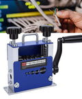 Pro Grade Wire Stripping Machine Hand Crank Or Drill Powered With 6 Hole V Groove For 3.5 To 17 Mm Cables Adjustable Cutting Depth Portable Insulation Stripper Tool For Fast Clean Wire Prep, blue metal hand crank view