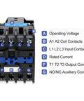 Beefy 3-Pole AC Contactor CJX2-1810 With 24VAC Coil, 3NO And 1NO Auxiliary, 660V 3-Phase, labeled diagram showing contacts and connections