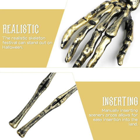 Top view of Golden Skeleton Hands For Halloween Yard Decor 2 Pack Realistic Outdoor Skeleton Hands Stakes 12.6 By 2.8 Inch