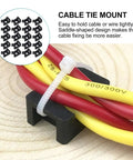 Close-up of 120 Pcs Heavy Duty Nylon Cable Tie Mounts holding red and yellow wires securely on wood surface.