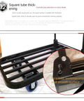 Beefy Heavy Duty Platform Truck Cart With Flatbed Rugged Steel Powder Coated Finish Easy Assembly Built For Moving Heavy Loads In Garages Workshops And Warehouses, black steel frame detail