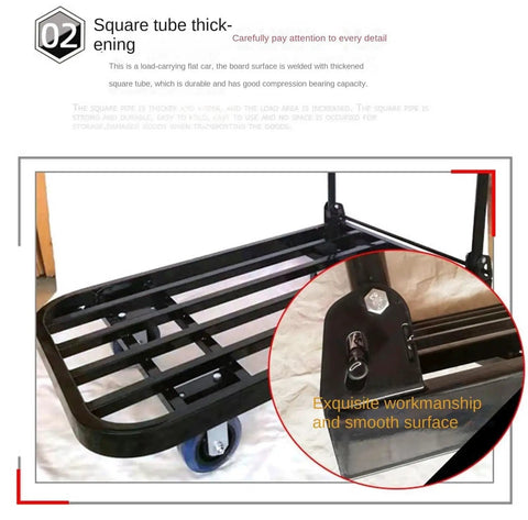 Beefy Heavy Duty Platform Truck Cart With Flatbed Rugged Steel Powder Coated Finish Easy Assembly Built For Moving Heavy Loads In Garages Workshops And Warehouses, black steel frame detail