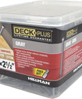 Container of Gray Star-Drive Deck Screws For Outdoor Decking Size Ten By Two And A Half Inch Self-Tapping Tip With Trap Head
