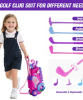 Toddler Golf Set For Kids Ages 2 To 5 With 4 Plastic Clubs, Golf Cart Toy, Pink, Child Posing With Golf Set For Play