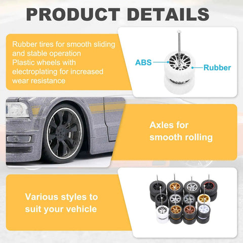Image showing 1 64th Scale RC Diecast Car Wheel And Tire Upgrade Set With Real Riders Rims in various styles and colors.