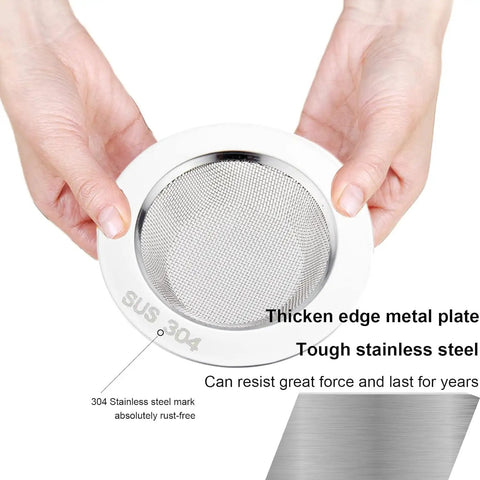 Person holding Two Pack 304 Stainless Steel Kitchen Sink Strainers With Wide Rim 4.5 Inch Diameter Rust Resistant Thick