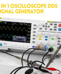 Two Channel 100MHz DDS Oscilloscope And Signal Generator Combo With 1GSa Sampling Rate on a desk with probes connected