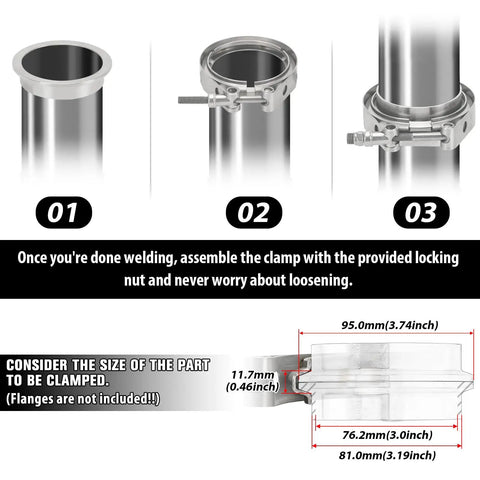 Universal 3.0 Inch Stainless Steel V Band Clamp For Turbo Downpipes And Exhaust Systems built tough for boosted cars shown