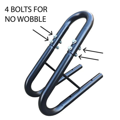 4 Bolt No Wobble Wheel Chock For Motorcycles And Dirt Bikes, Heavy Duty 3.5 Inch Wide, Powder Coated Steel visible from side
