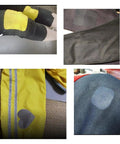 Iron On Fabric Repair Patches For Clothes Inside And Outside 6 Black Patches 3 x 4.25 Inches with strong hot melt adhesive applied to clothing