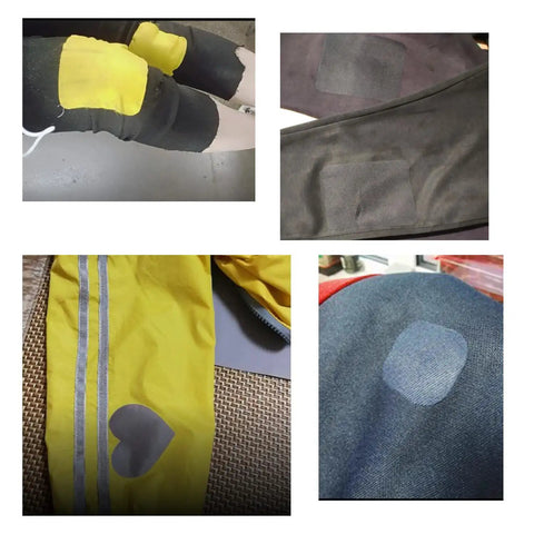 Iron On Fabric Repair Patches For Clothes Inside And Outside 6 Black Patches 3 x 4.25 Inches with strong hot melt adhesive applied to clothing