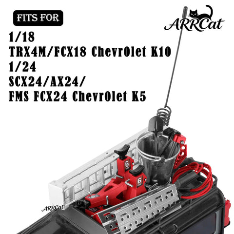 RC Crawler Dope Decoration Upgrades Kit For 1 18 TRX4M FCX18 Chevrolet K10 And 1 24 SCX24 AX24 FMS FCX24 Chevrolet K5 in red tools and jack