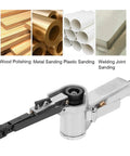 Heavy Duty Pneumatic Air Belt Sander With Three Abrasive Strips And Hex Wrench To Nail Woodworking Chores Straight Up Smooth Steel Polish And Badass Grinding At A Lightning 16000 Rpm Pace, designed for various sanding tasks.