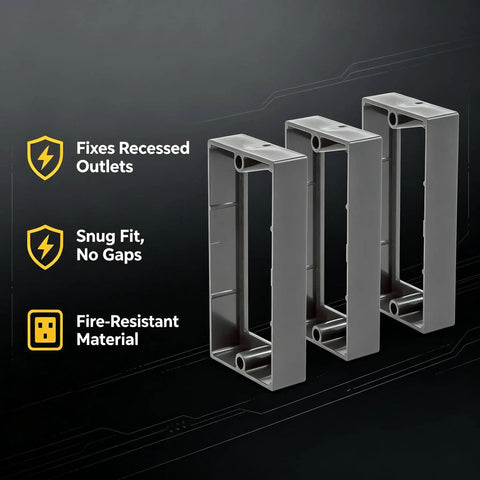 Three Quarter Inch Single Gang Outlet Box Extender Ul Listed Flame Retardant Electrical Spacer with patented flange, pack of three.