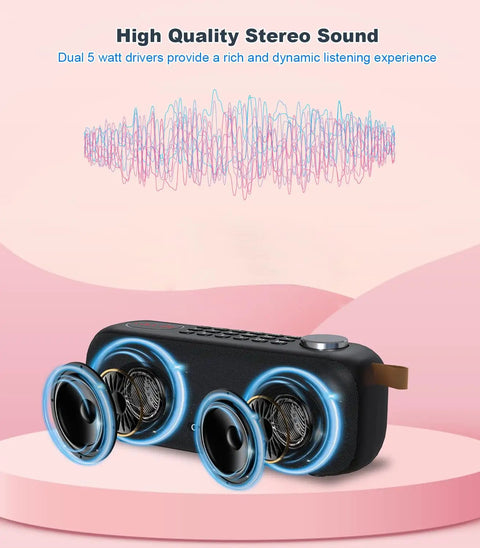 Bluetooth Speaker With FM Radio And 5 In 1 Music Player Bluetooth Streaming USB SD Card MP3 AUX Recorder 3000mAh Battery 10W Speaker