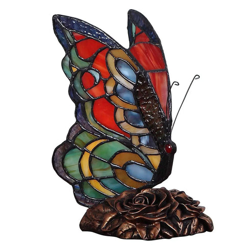 Butterfly Tiffany Style Stained Glass Accent Table Lamp Night Light With 7 Inch Wide Handmade Lampshade For Bedside Bedroom Or Living Room 9 Inch Tall Uses 25W E12 Bulb Max Not Included