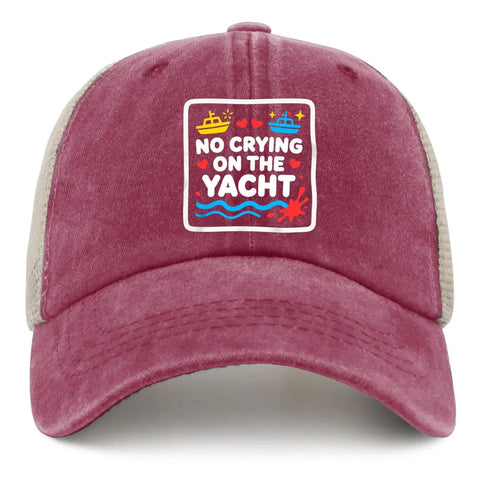 Lightweight Washed Cotton Trucker Hat For Women And Girls Deep Rose Adjustable Strap Dad Cap with yacht design patch