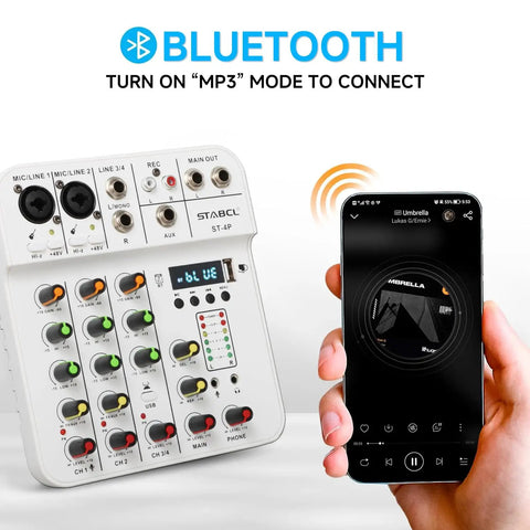 4 Channel Mini Audio Mixer With USB Bluetooth And 48V Phantom Power Reverb Dope Compact Soundboard with phone display