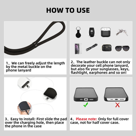 Phone Lanyard 2 Pack Universal Wrist Strap For Phone Case Camera Keys And More Adjustable Hands Free Lanyard Rope Use Guide