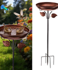 Built To Last Heavy Duty Metal Bird Bath For Outdoors Weatherproof Detachable Design In Retro Bronze Garden Decor, 40 Inches Tall shown with birds